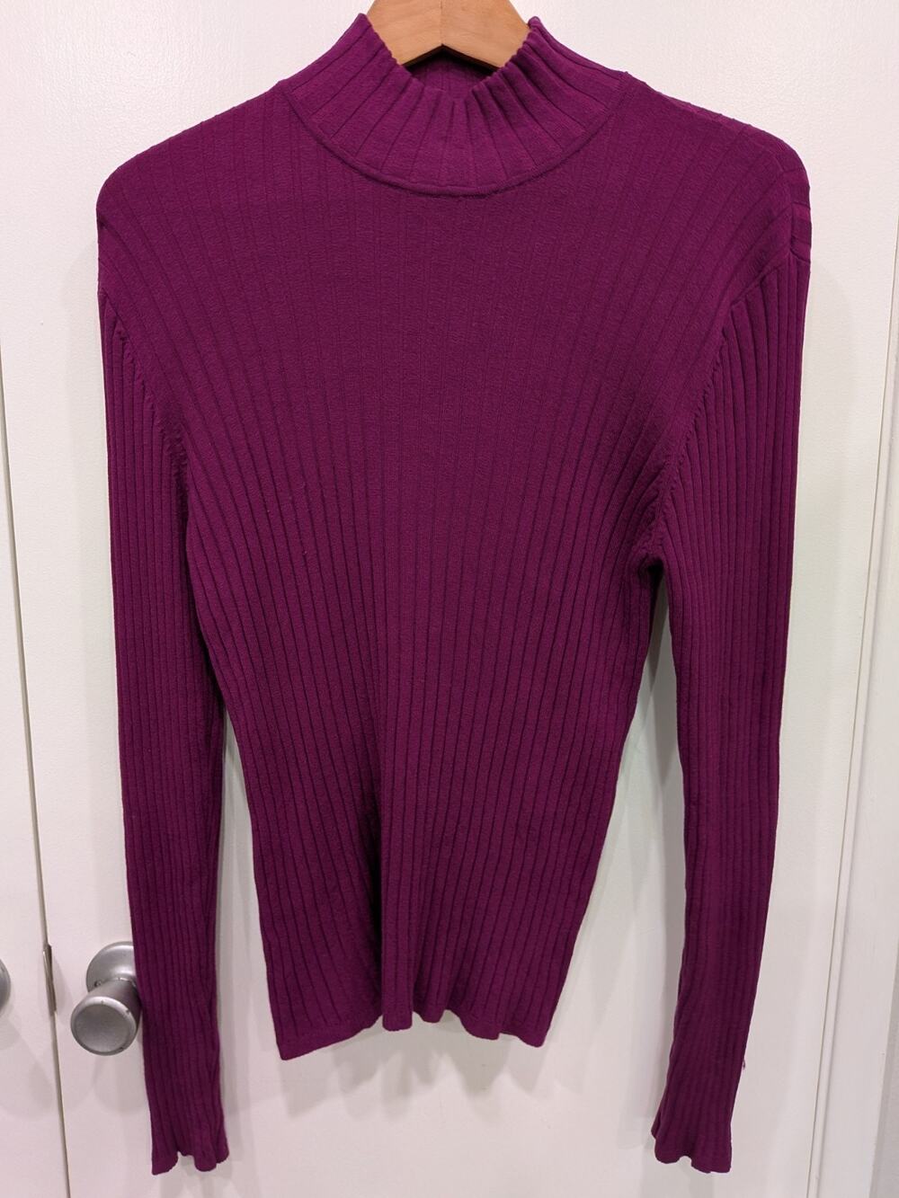 Chadwick's 80% Silk Mock Neck Ribbed Sweater Magenta Pink Large Modest office